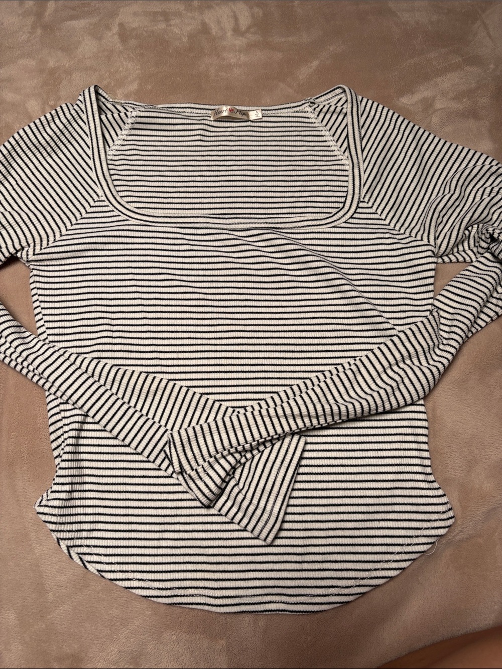 Striped Square Neck Long-Sleeve Top - White & Black